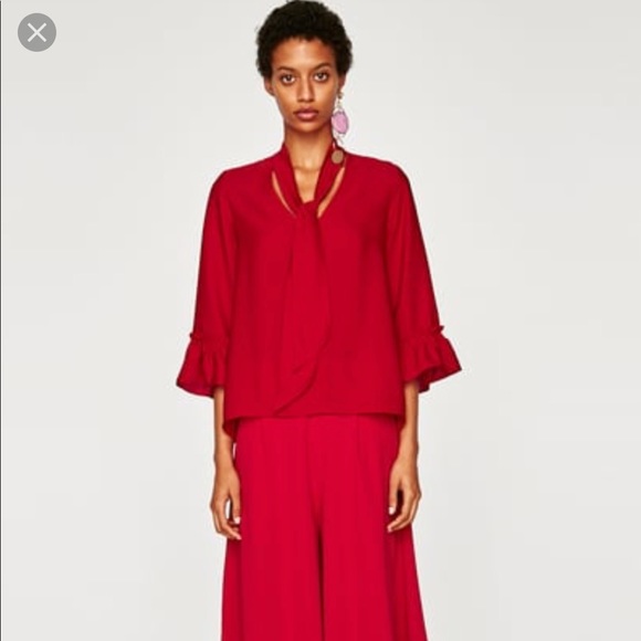 Zara ruffled blouse with bow - Picture 1 of 3